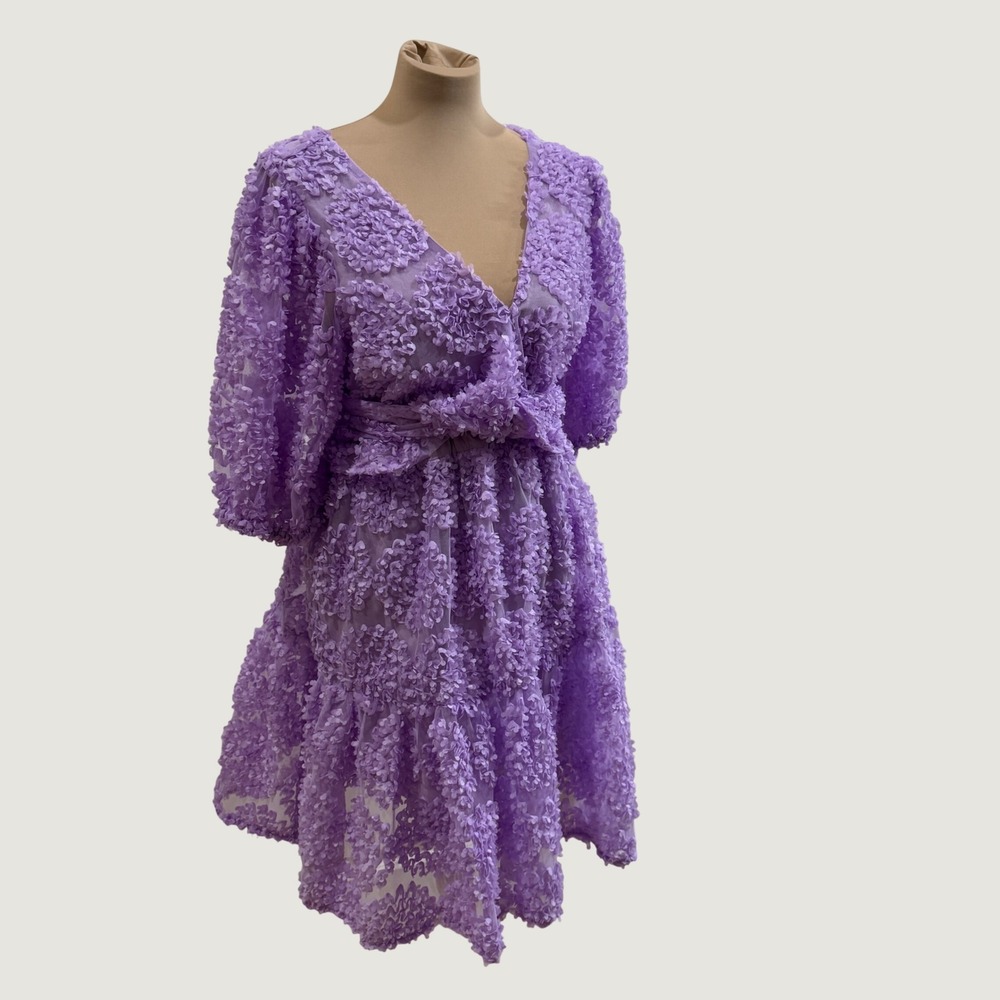Eloquii Purple 3D Floral Mesh Puff Sleeve Dress Size 16 Cottagecore Whimsygoth